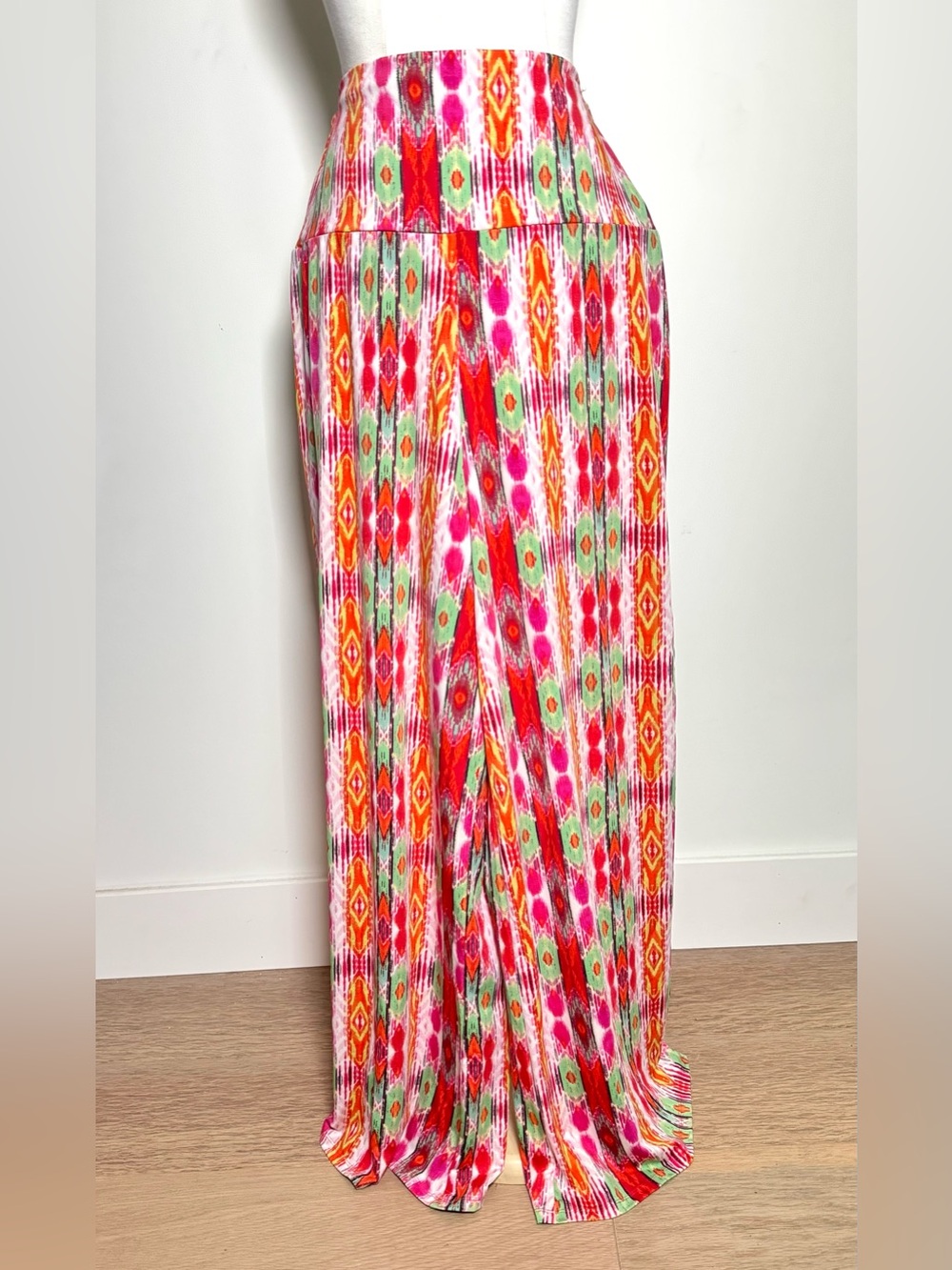 New Directions XL Colorful Ikat Print Palazzo Pants High Waisted Flowing